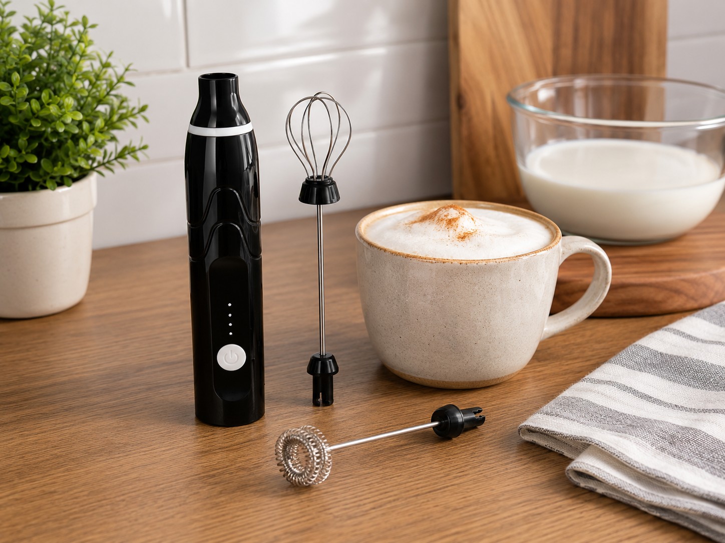 Espumador de leche recargable 3 velocidades con doble cabezal para café, matcha y proteínas - Imagen 4