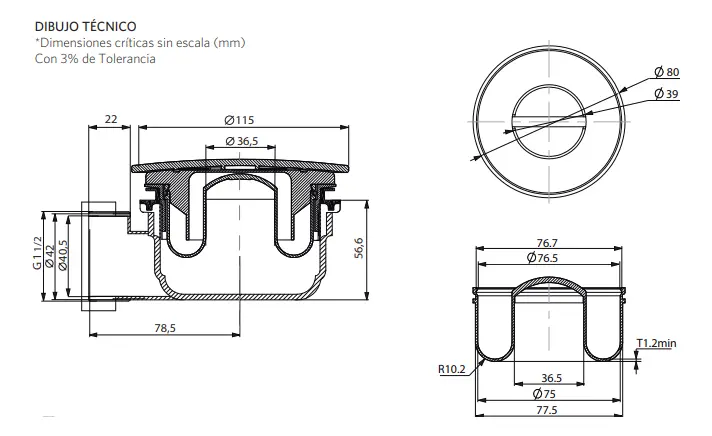 Desagüe Receptáculo Acrílico Circular Sifón Marcastretto - Imagen 5
