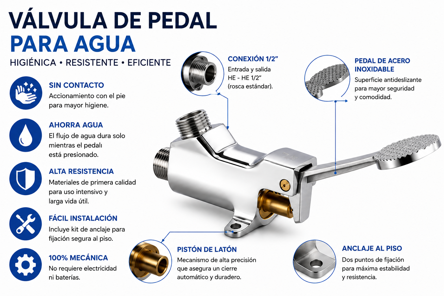 Válvula Pedal HE-HE 1/2" Marca Taumm