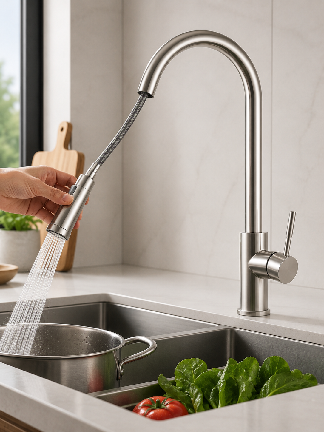 Monomando Llave Grifo Extraible Para Lavaplatos Modelo Modern Inox Marca Taumm