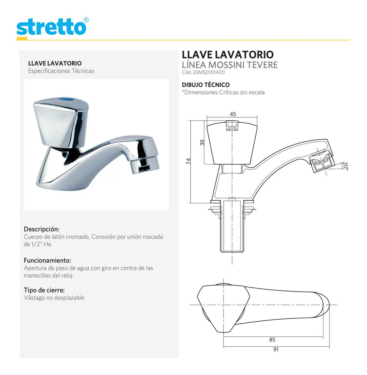Llave Lavatorio Mossini Tevere Color Cromo - Imagen 3