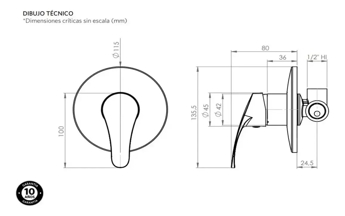 Monomando Llave Grifo Para Ducha Empotrado Modelo New Standard Marca Stretto - Imagen 6