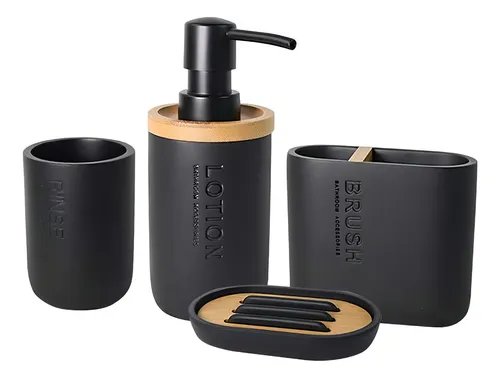 Set Accesorios De Baño Moderno 4 Piezas Resina Bambu Stretto - Imagen 2