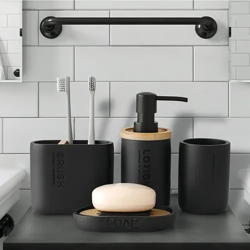 Set Accesorios De Baño Moderno 4 Piezas Resina Bambu Stretto - Imagen 5