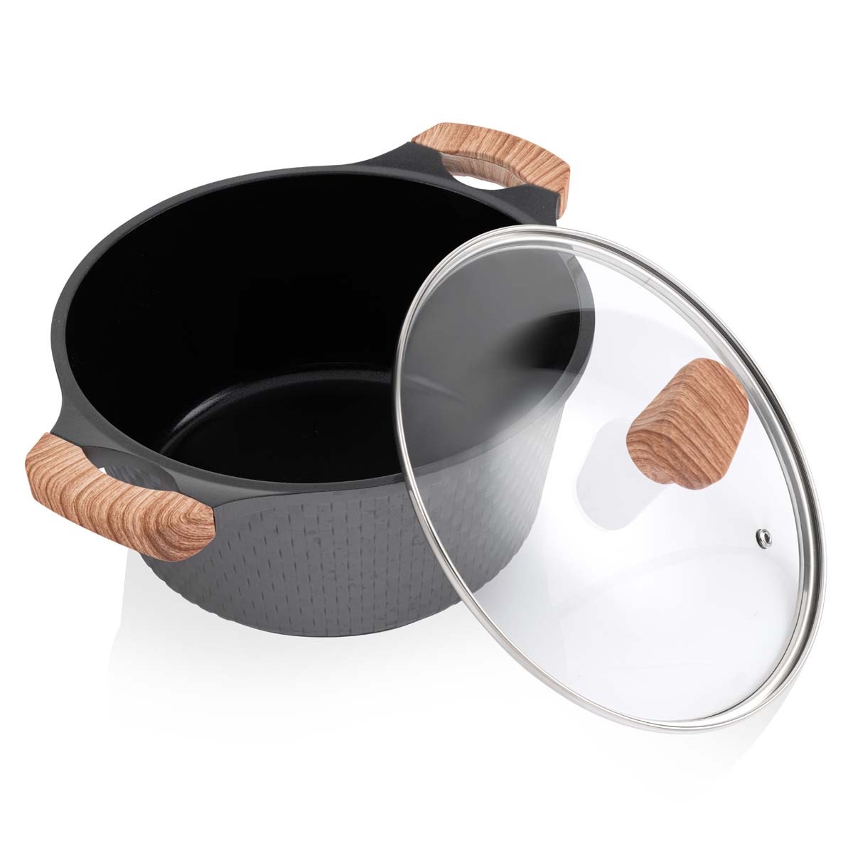 Batería de Cocina Thomas TH-MB07GM 7 Piezas Aluminio Fundido Juego Set de Ollas y Sartén Antiadherente Cerámico Efecto Mármol Mangos Color Madera Apto Inducción - Imagen 8