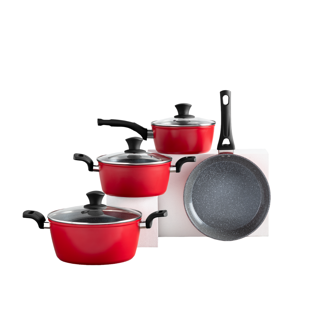 Batería de Cocina Thomas TH-MB07RN 7 Piezas Aluminio Forjado Juego Set de Ollas y Sartén Antiadherente Cerámico Apto Inducción Tapas de Vidrio Templado