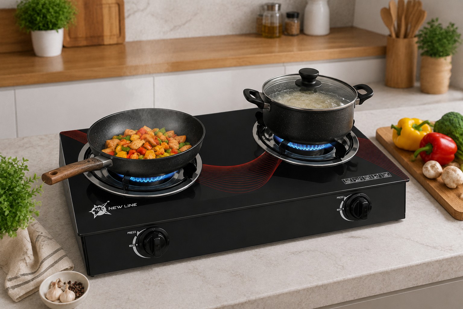 Cocina A Gas Con 2 Platos Vidrio Templado Marca New Line