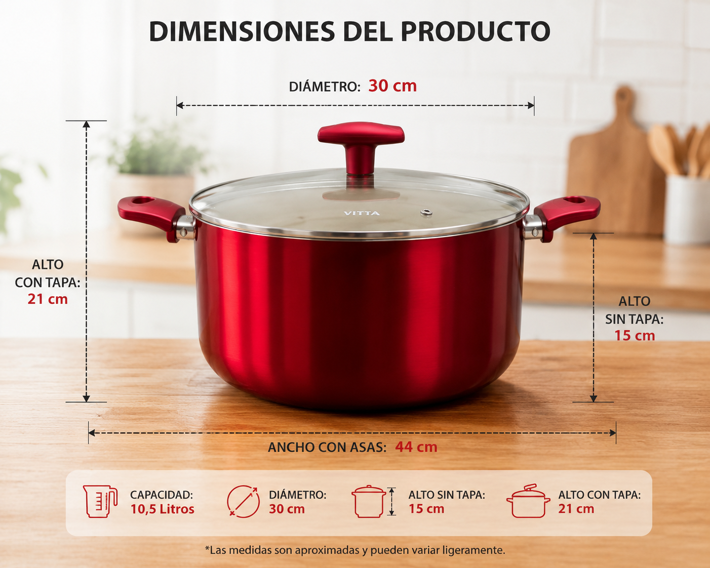 Cacerola Olla Antiadherente 30 Cm 10,5l Aluminio Rosso Vitta - Imagen 8