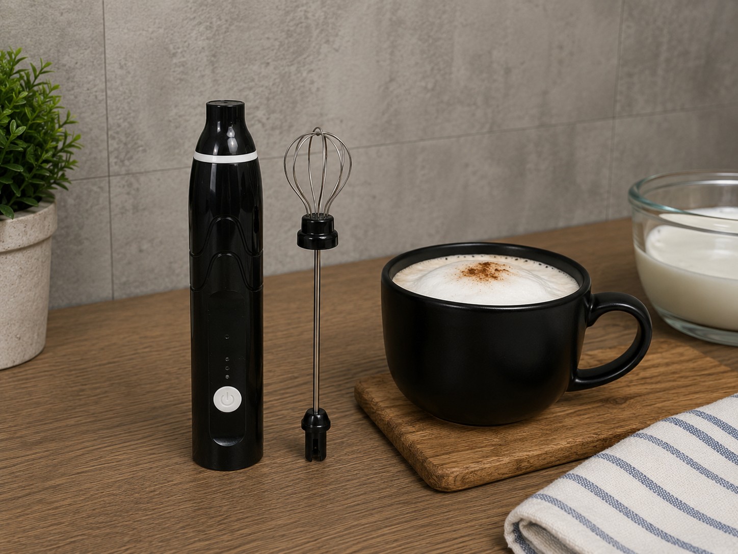 Espumador de leche recargable 3 velocidades con doble cabezal para café, matcha y proteínas