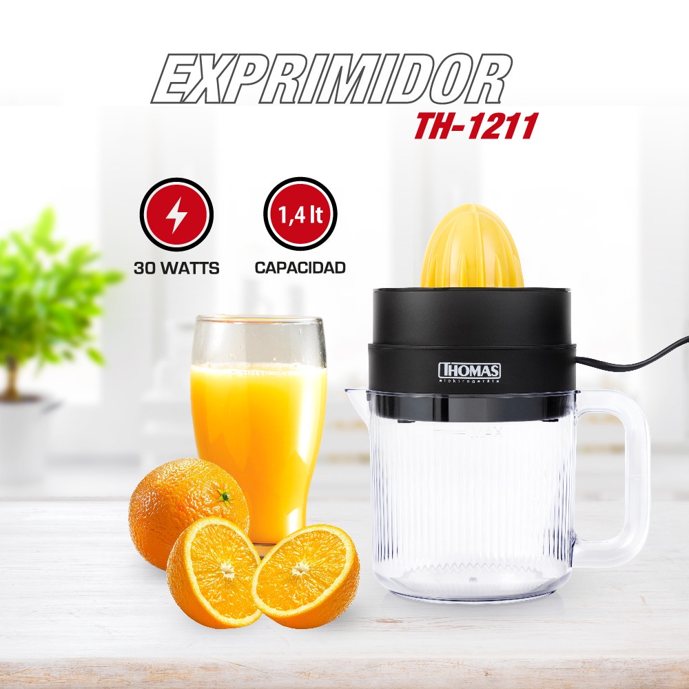 Exprimidor Eléctrico Thomas TH-1211 2 en 1 1,4 Litros 30W Exprimidor de Naranjas y Cítricos Doble Cono Rotación Bidireccional Jarro BPA Free - Imagen 2