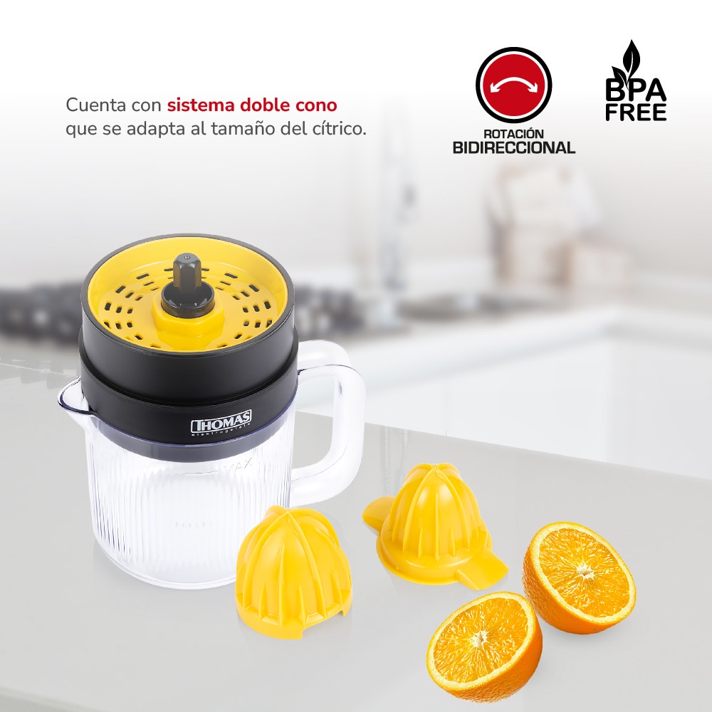 Exprimidor Eléctrico Thomas TH-1211 2 en 1 1,4 Litros 30W Exprimidor de Naranjas y Cítricos Doble Cono Rotación Bidireccional Jarro BPA Free - Imagen 3