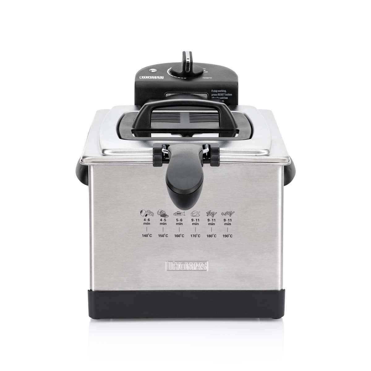 Freidora Eléctrica Thomas TH-DF500 5 Litros 1950W Freidora de Aceite Acero Inoxidable Regulador de Temperatura hasta 190° Tapa con Ventana y Filtro Canastillo Removible