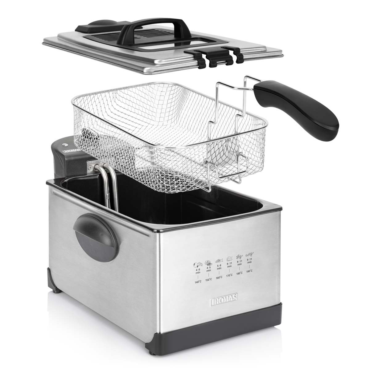 Freidora Eléctrica Thomas TH-DF500 5 Litros 1950W Freidora de Aceite Acero Inoxidable Regulador de Temperatura hasta 190° Tapa con Ventana y Filtro Canastillo Removible - Imagen 7