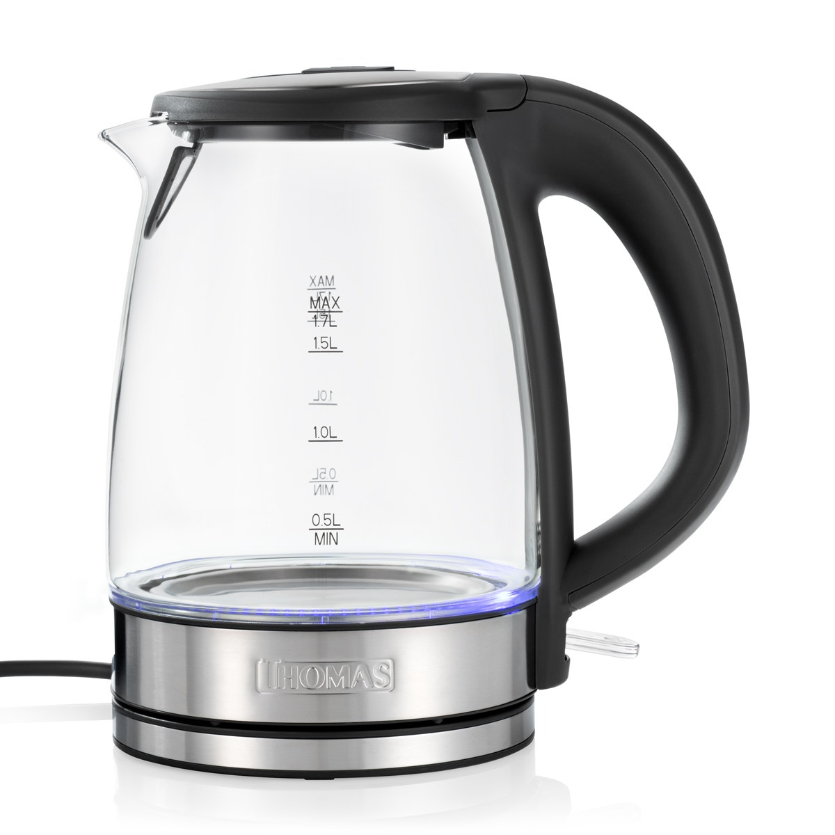 Hervidor Eléctrico de Vidrio Thomas TH-4725V 1,7 Litros 2200W Tetera Jarro Eléctrico Hervidor de Agua Vidrio Templado Base Giratoria 360° Apagado Automático