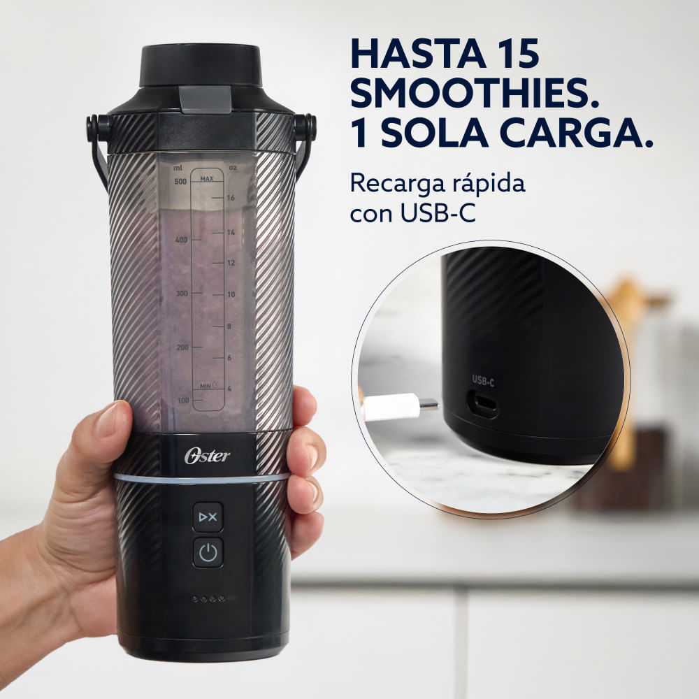 Licuadora Portátil Mini Juguera Recargable USB GoMAX 590 ml Oster Negra - Imagen 4