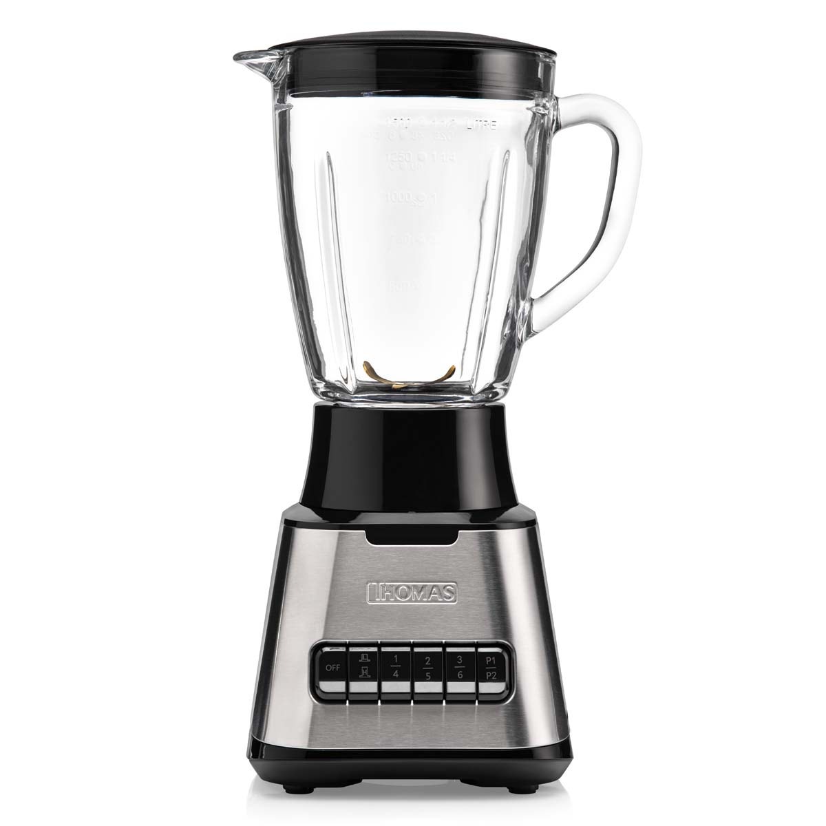 Licuadora Thomas TH-410Vi 1,5 Litros 600W Juguera Jarro de Vidrio 6 Velocidades más 2 Pulsos Cuchillas 4 Fold Titanium Blades Acople Metálico Base Acero Inoxidable