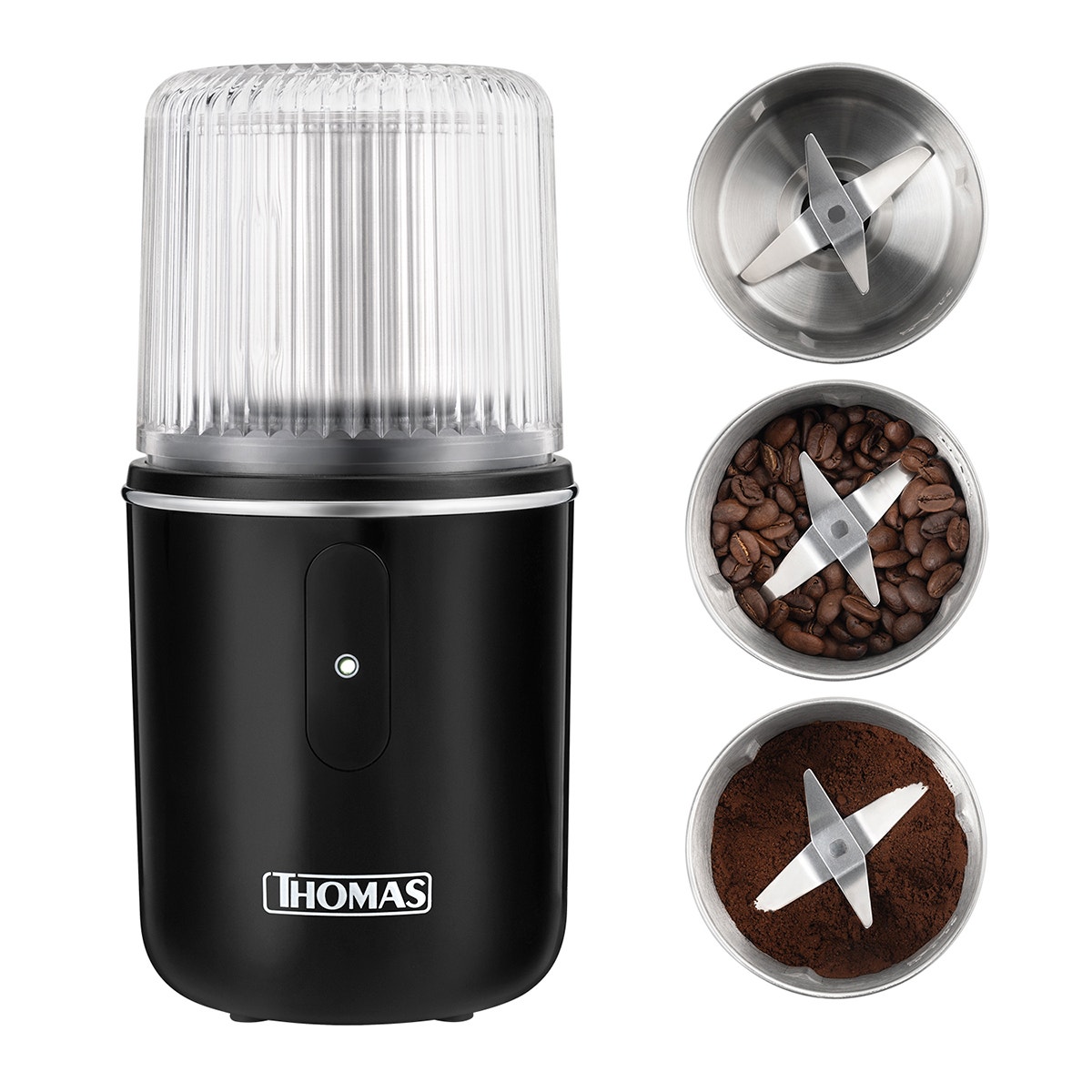 Molinillo de Café Eléctrico Thomas TH-32 180W Moledor Molino de Café Granos Especias y Frutos Secos Capacidad 55 g Cuchillas 4 Fold Blades Acero Inoxidable BPA Free
