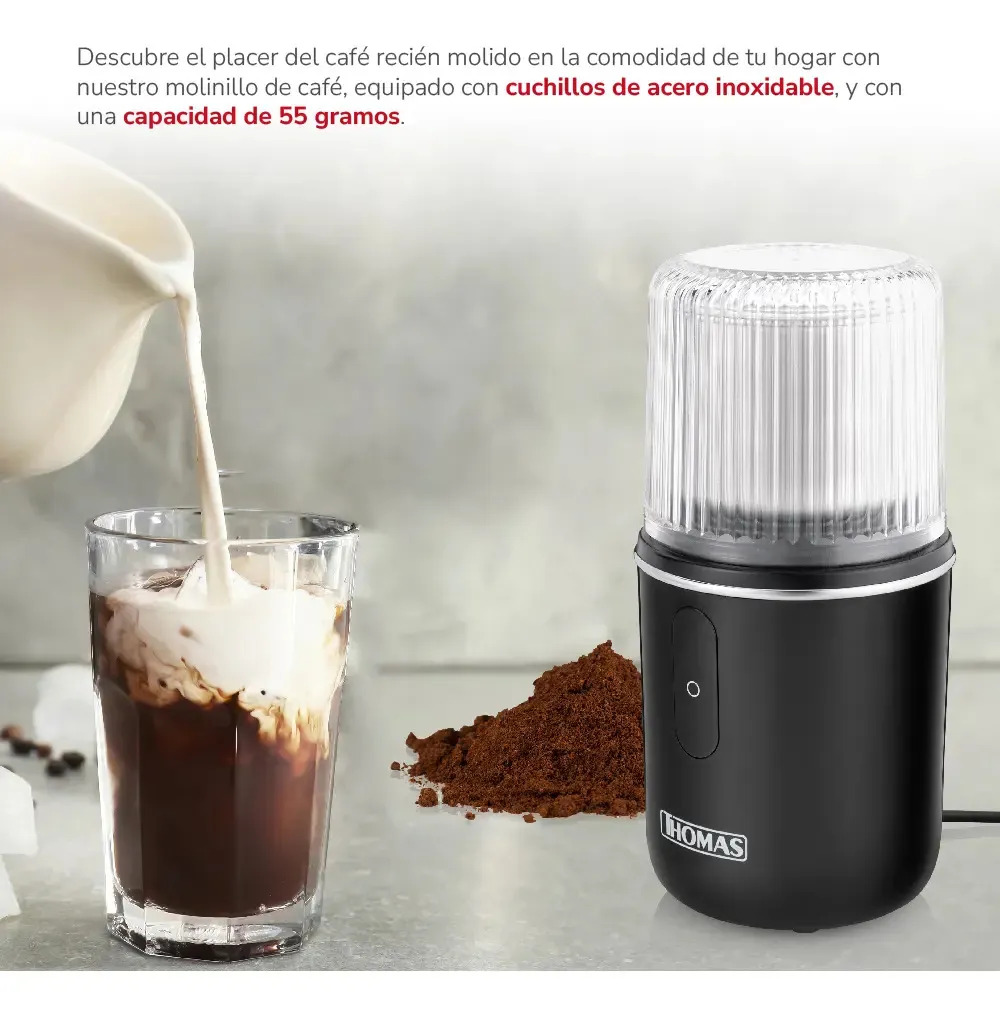 Molinillo de Café Eléctrico Thomas TH-32 180W Moledor Molino de Café Granos Especias y Frutos Secos Capacidad 55 g Cuchillas 4 Fold Blades Acero Inoxidable BPA Free - Imagen 4