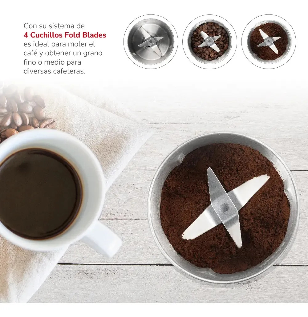 Molinillo de Café Eléctrico Thomas TH-32 180W Moledor Molino de Café Granos Especias y Frutos Secos Capacidad 55 g Cuchillas 4 Fold Blades Acero Inoxidable BPA Free - Imagen 5