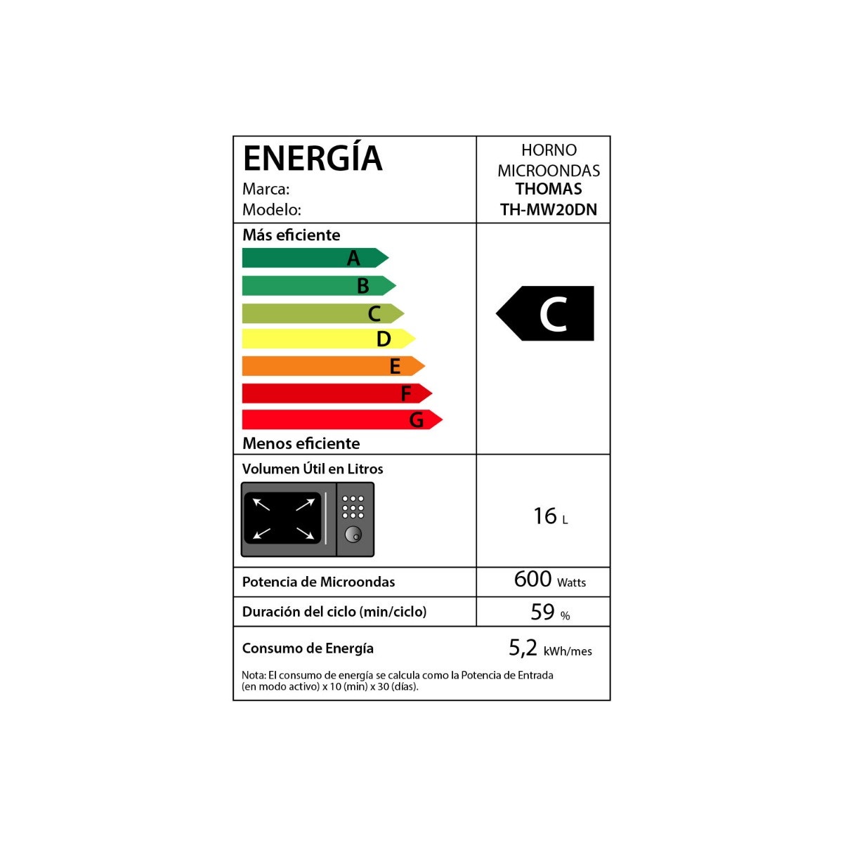 Microondas Digital Thomas TH-MW20DN HeatTouch 20 Litros 700W Microondas de Mesa Pantalla Touch 10 Niveles de Potencia Programas Automáticos Descongelado Cavidad EasyClean - Imagen 8