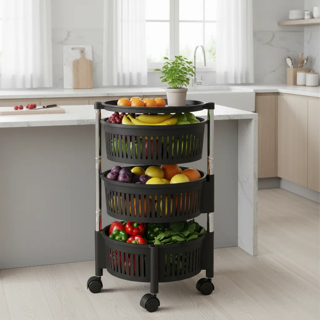 Carrito Organizador Verdulero Frutero Giratorio 3 Estantes