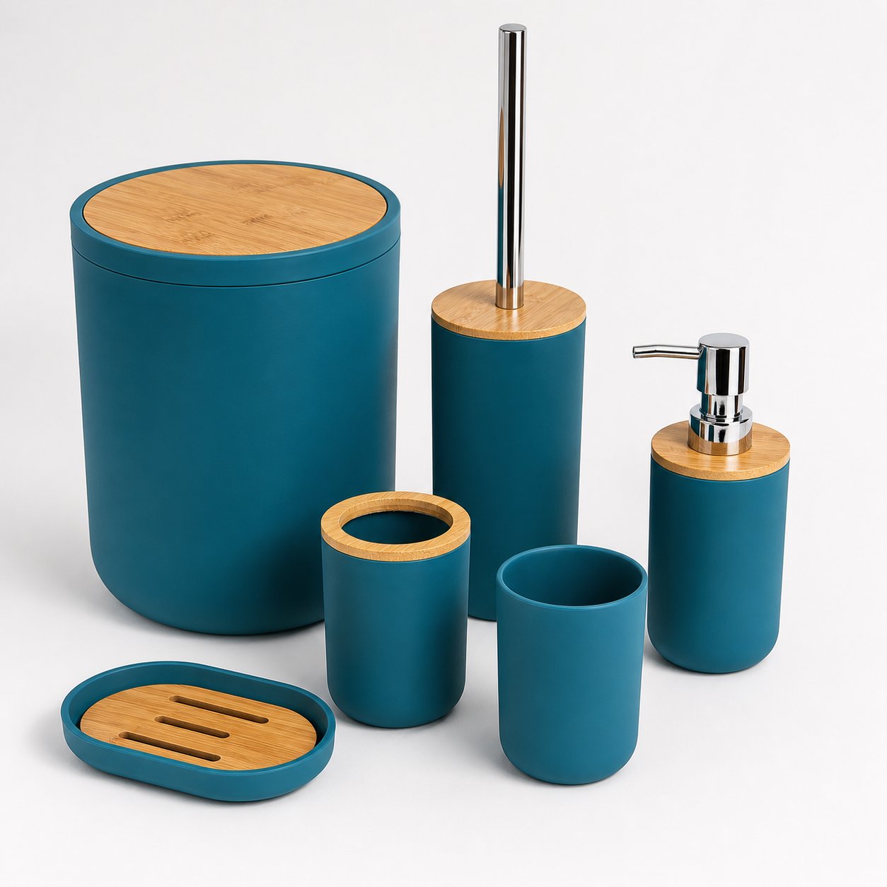 Set de Baño 6 Piezas Moderno con Bambú Incluye Basurero y Dispensador - Imagen 4