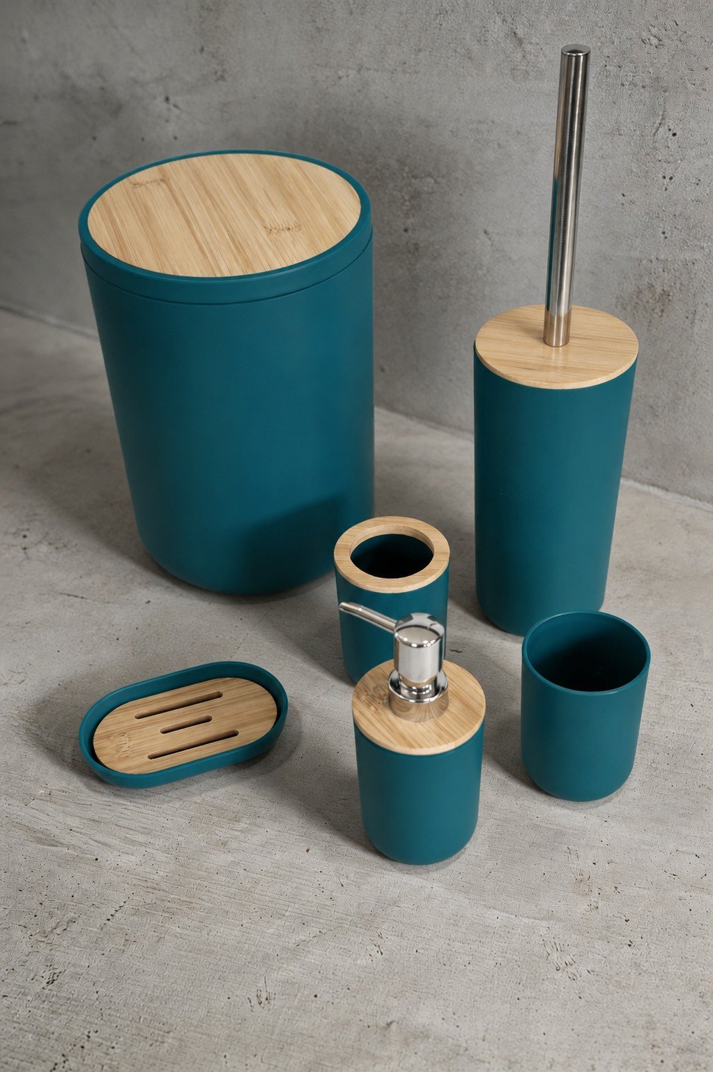 Set de Baño 6 Piezas Moderno con Bambú Incluye Basurero y Dispensador - Imagen 7