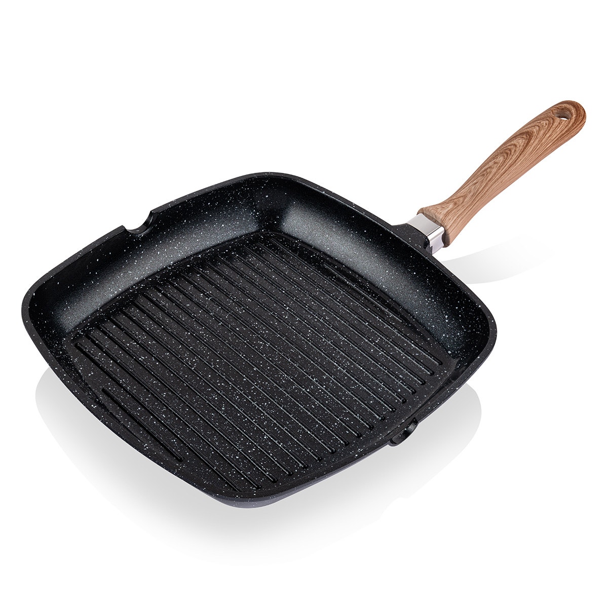 Sartén Grill Thomas TH-MS28NM 28 cm Cuadrado Aluminio Fundido Plancha Parrilla Asador Antiadherente Cerámico Marmoleado Apto Inducción Mango Color Madera