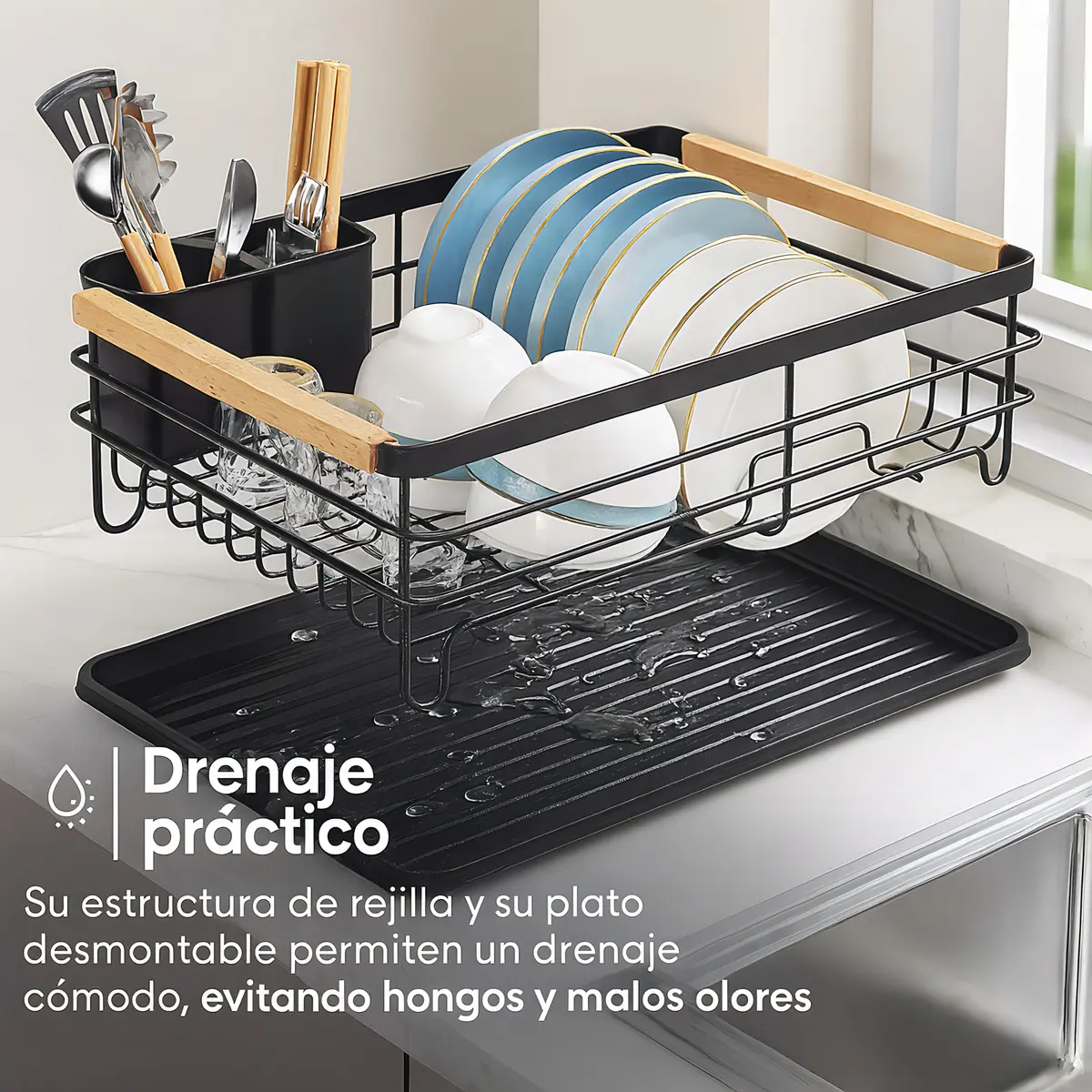 Secaplatos Escurridor Platera Acero Carbono Con Cubiertero - Imagen 4