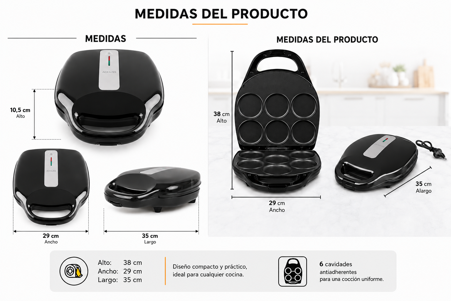 Tostador De Arepa Marca Ackiliss Para 6 Unidades Negro - Imagen 8