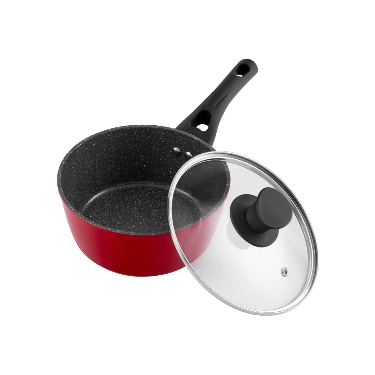 Batería de Cocina Thomas TH-MB07RN 7 Piezas Aluminio Forjado Juego Set de Ollas y Sartén Antiadherente Cerámico Apto Inducción Tapas de Vidrio Templado