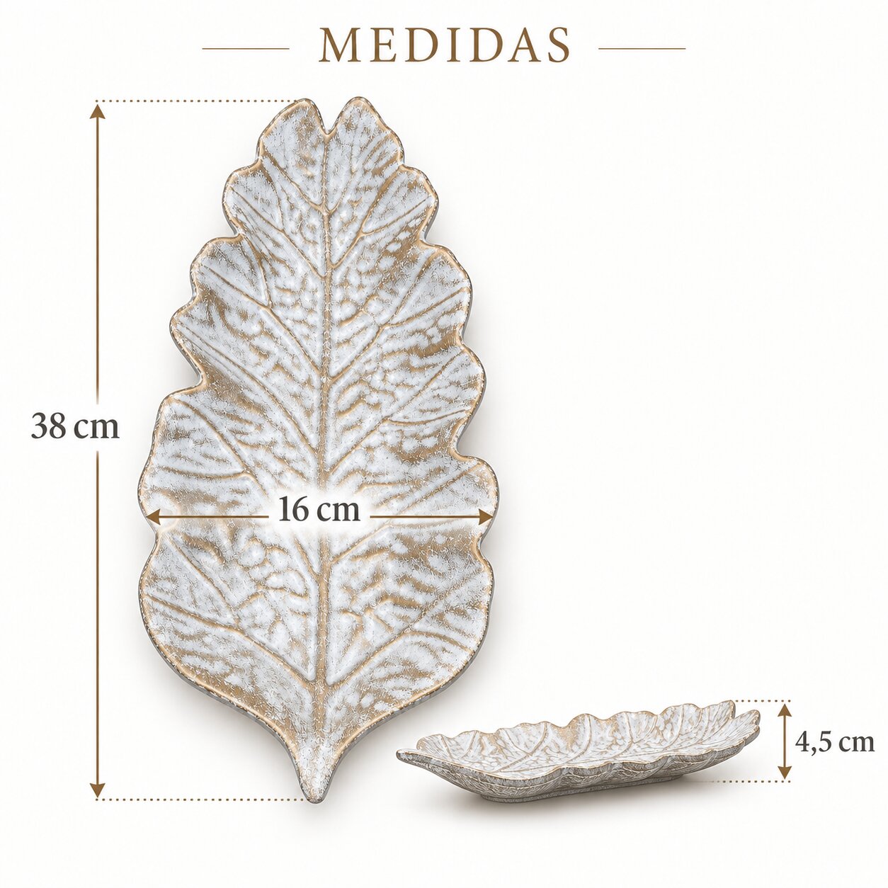 Bandeja Decorativa Forma Hoja MDF Blanco y Negro 38 cm - Imagen 7