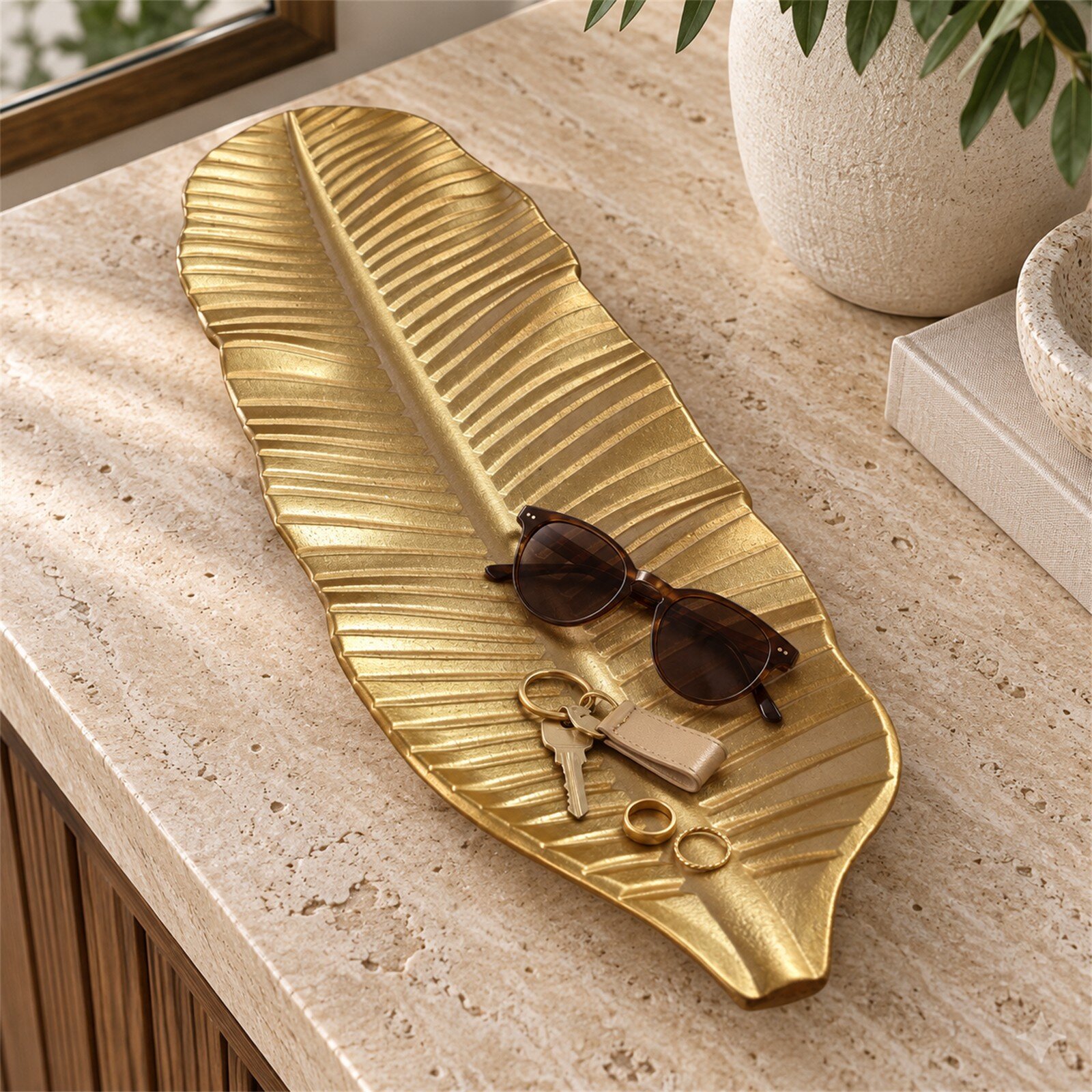 Bandeja Decorativa Hoja Alargada Estilo Moderno 47 cm - Imagen 3
