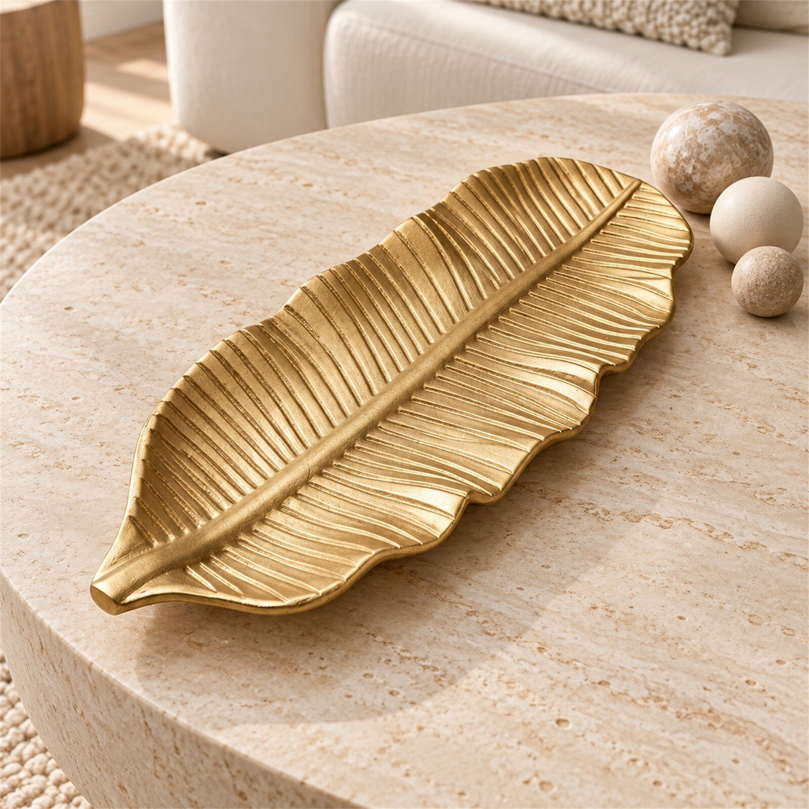 Bandeja Decorativa Hoja Alargada Estilo Moderno 47 cm