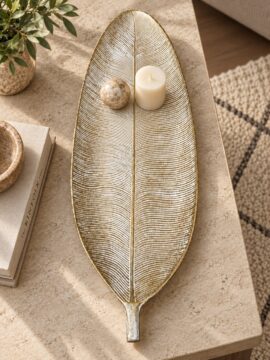 Bandeja Decorativa Forma De Hoja Estilo Moderno Organico 59 cm