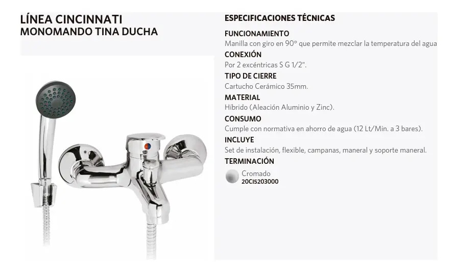 Monomando Llave Grifo Para Tinaduch Modelo Cincinnati Pmb - Imagen 3