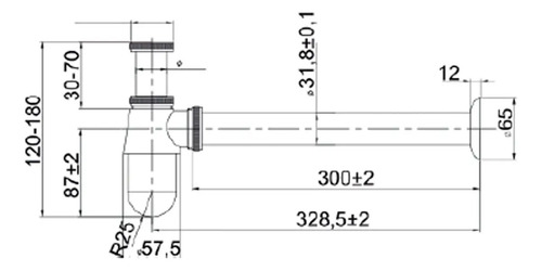Sifón Vanitorio 1 1/4 Cromado Salida Recta Marca Stretto - Imagen 3