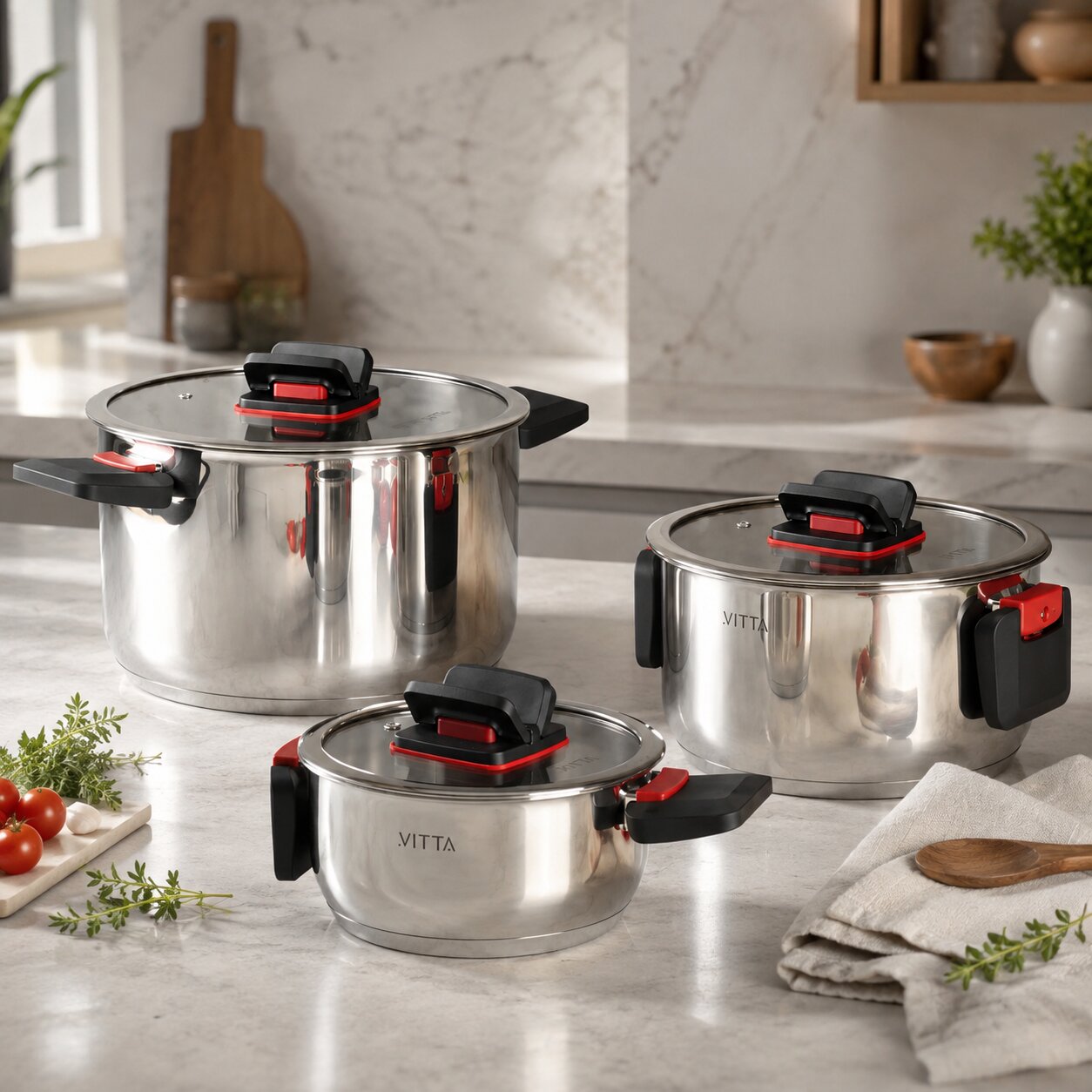 Batería de Cocina Acero Vitta Mecina 6 Piezas