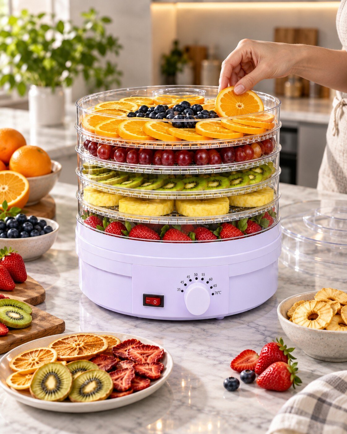 Deshidratadora de Frutas con 5 Niveles y Tapa Transparente Color Blanco - Imagen 5