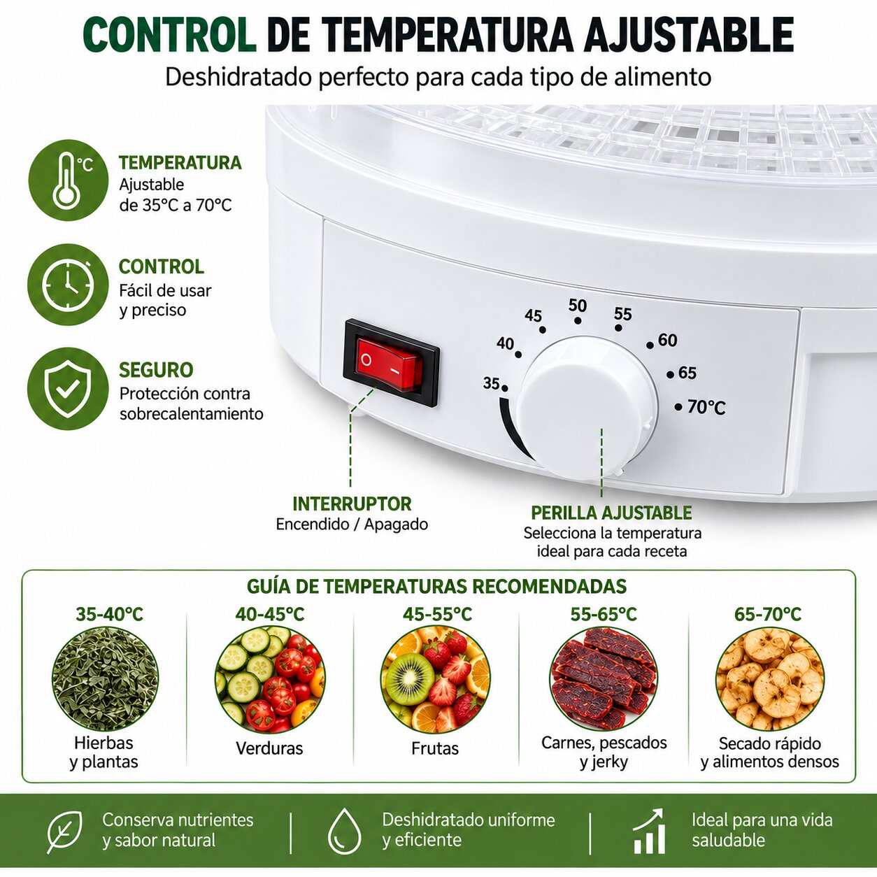 Deshidratadora de Frutas con 5 Niveles y Tapa Transparente Color Blanco - Imagen 8