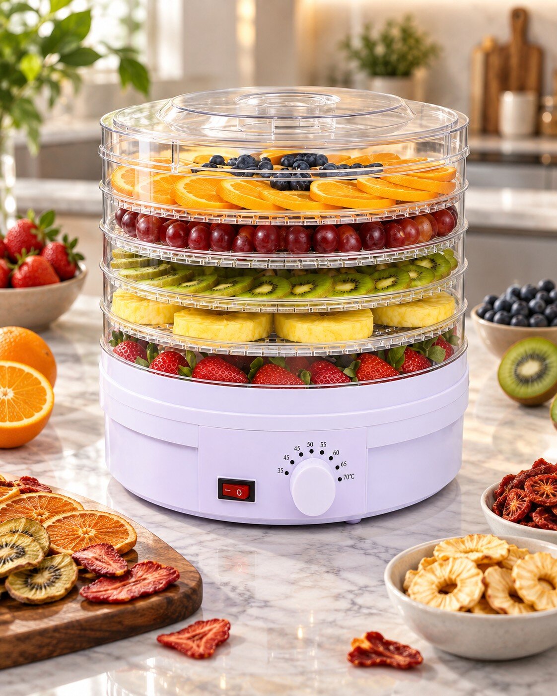 Deshidratadora de Frutas con 5 Niveles y Tapa Transparente Color Blanco