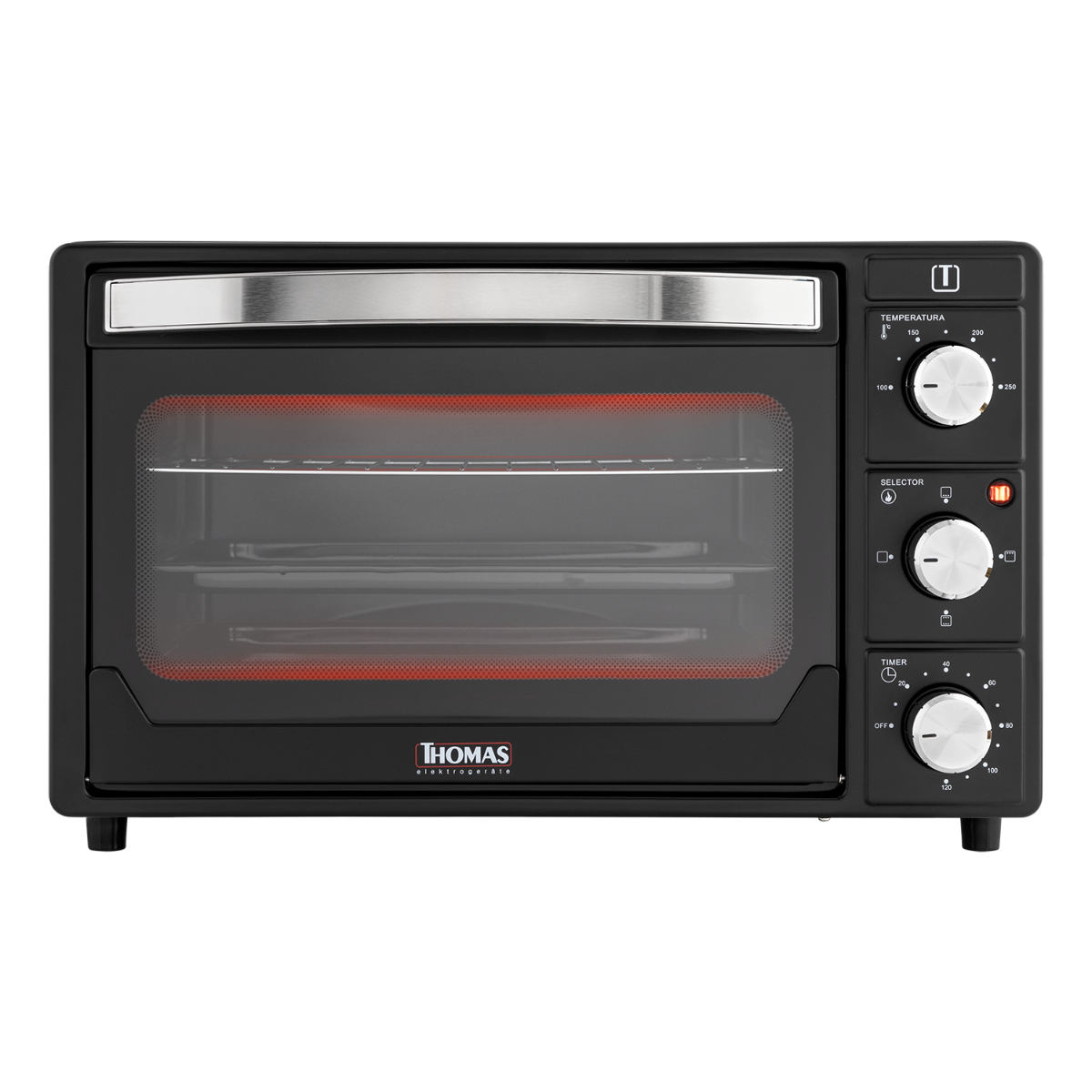 Horno Eléctrico de Mesa Thomas 25 Litros 1500W con Grill, 2 Bandejas y Timer 120 Minutos Negro