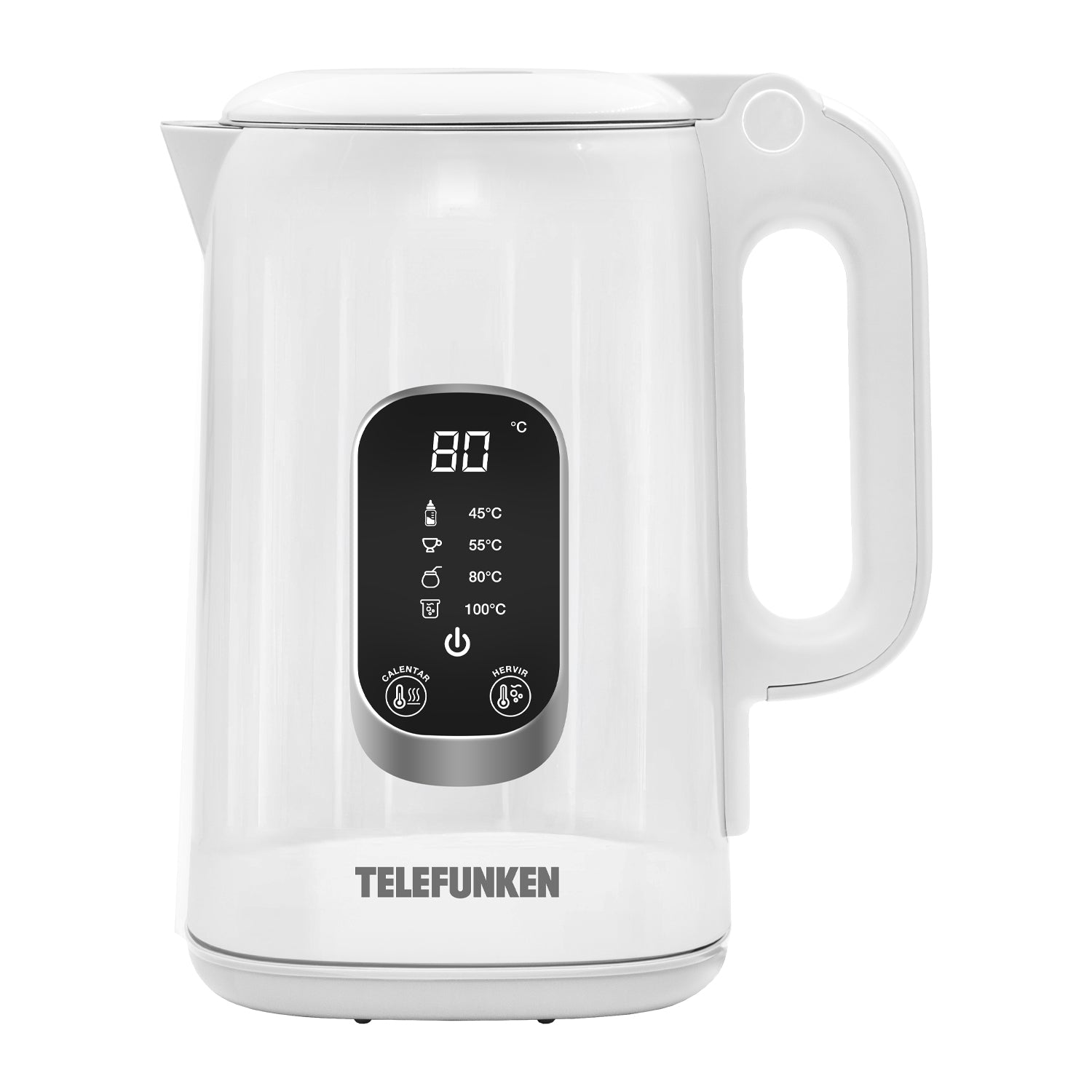 Hervidor Eléctrico Digital Telefunken 1,8 Litros 1500W Control de Temperatura Keep Warm Pava Blanco