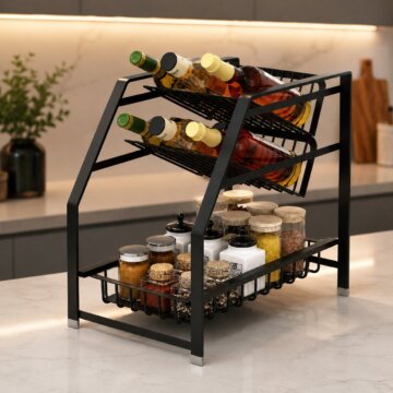 Organizador Rack Multiusos Especiero De Cocina y Botellas con 3 Niveles
