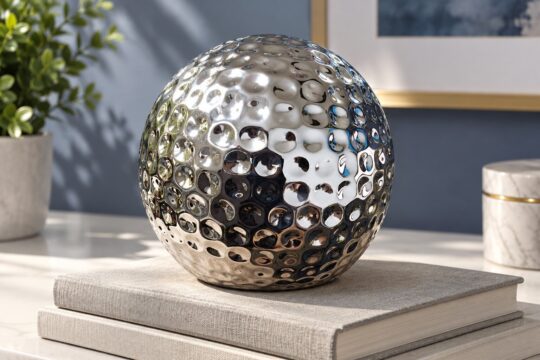 Esfera Decorativa Tipo Pelota de Golf de Cerámica Plateada 12 cm