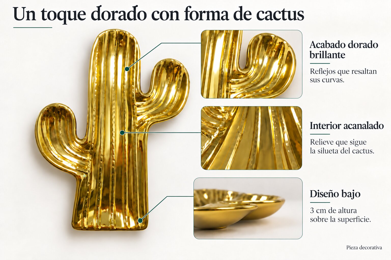 Bandeja Decorativa Cactus de Cerámica con Acabado Brillante - Imagen 4