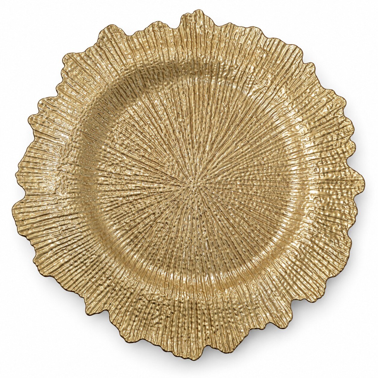 Plato Decorativo Dorado 32 cm Centro de Mesa o Bajo Plato con Relieve Radial y Borde Orgánico - Imagen 6