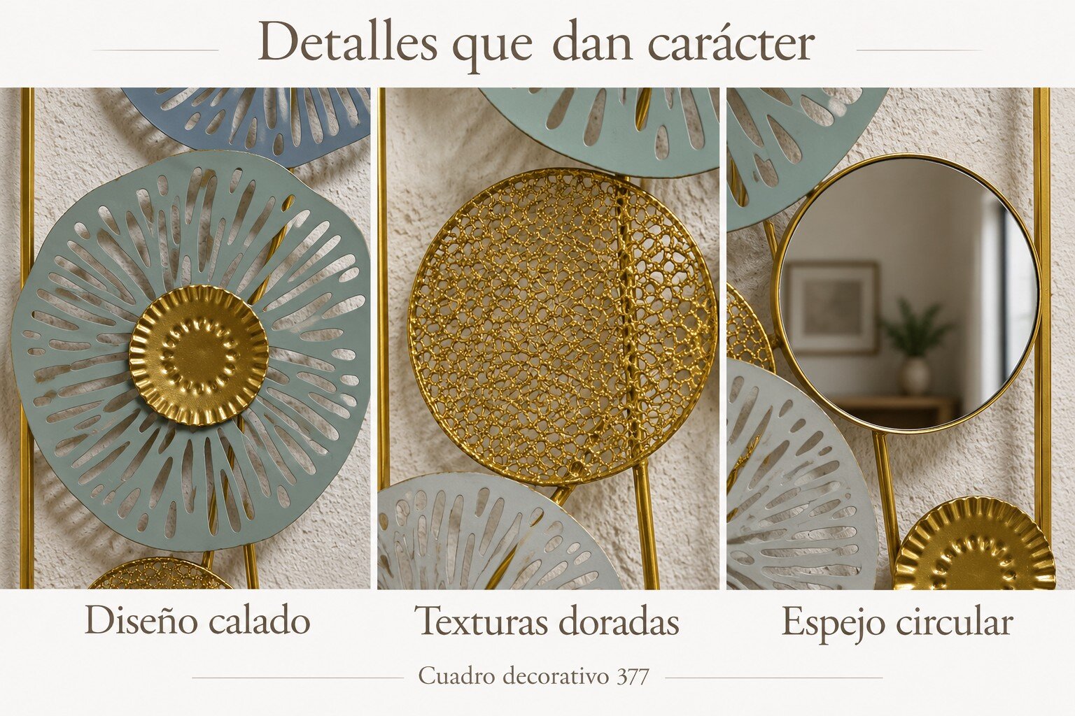 Cuadro Decorativo Rectangular con Espejos y Diseño Floral en Dorado - Imagen 4