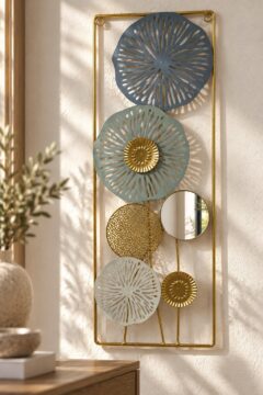 Cuadro Decorativo Rectangular con Espejos y Diseño Floral en Dorado
