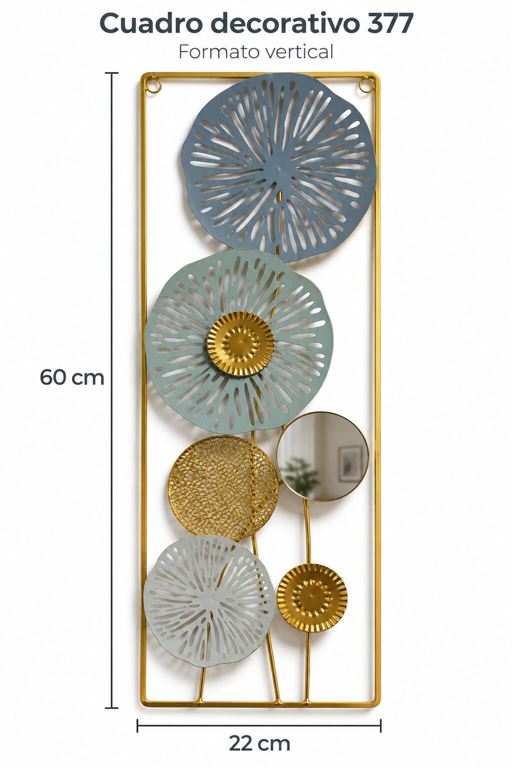 Cuadro Decorativo Rectangular con Espejos y Diseño Floral en Dorado - Imagen 5
